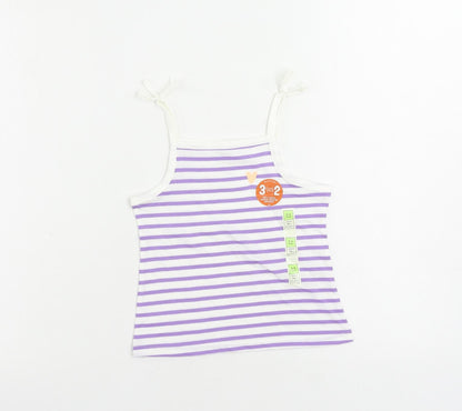 Marks and Spencer Girls Purple Striped Cotton Camisole Tank Size 2-3 Years Square Neck