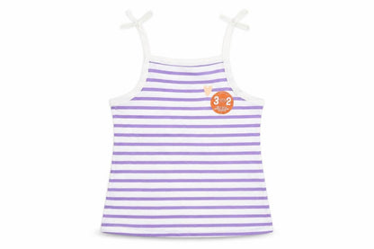 Front view of Marks & Spencer girls’ purple striped cotton camisole tank, size 2-3, years square neck