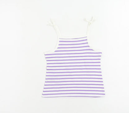 Marks and Spencer Girls Purple Striped Cotton Camisole Tank Size 2-3 Years Square Neck