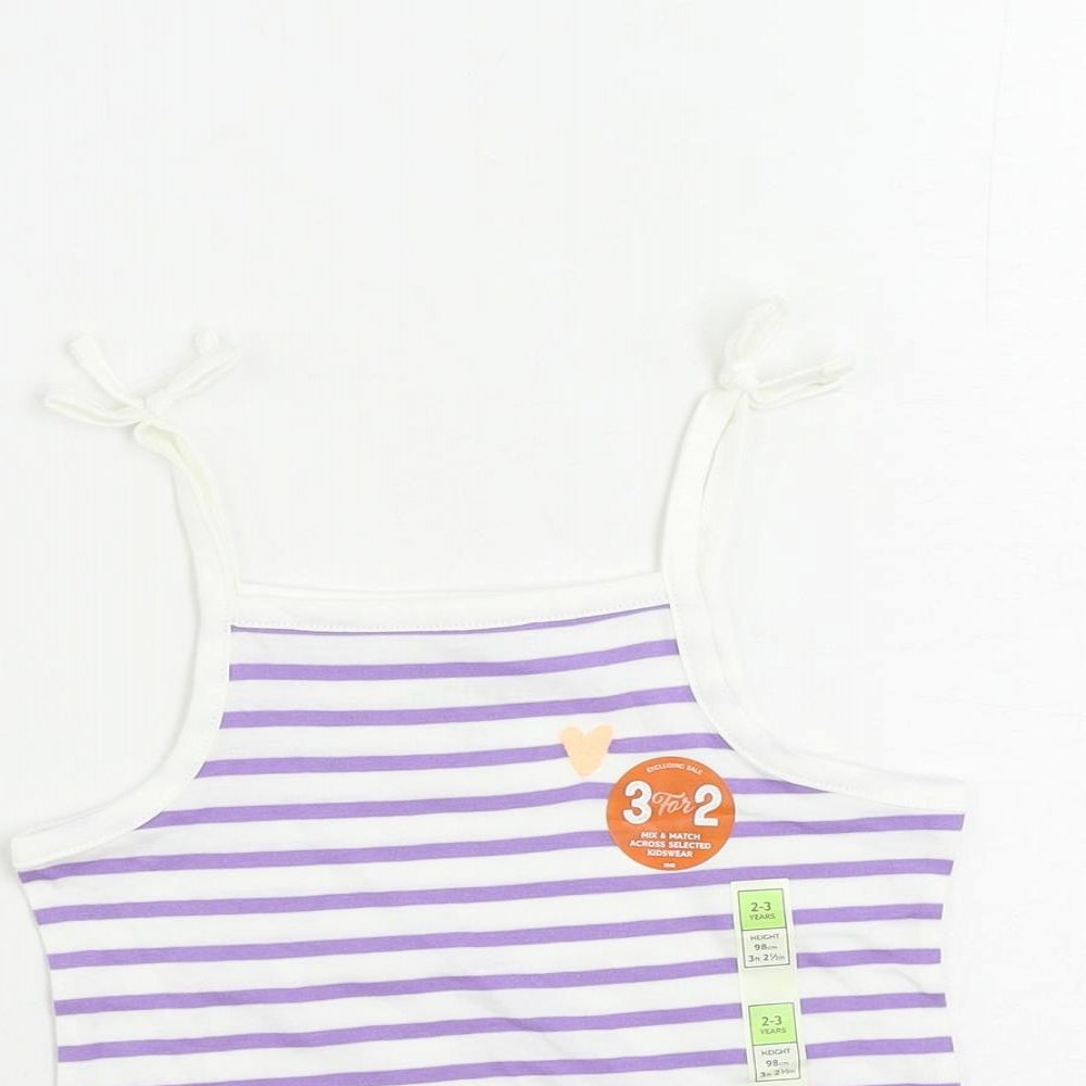 Marks and Spencer Girls Purple Striped Cotton Camisole Tank Size 2-3 Years Square Neck