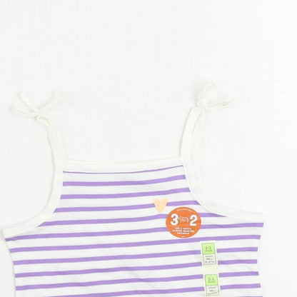 Marks and Spencer Girls Purple Striped Cotton Camisole Tank Size 2-3 Years Square Neck