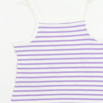 Marks and Spencer Girls Purple Striped Cotton Camisole Tank Size 2-3 Years Square Neck