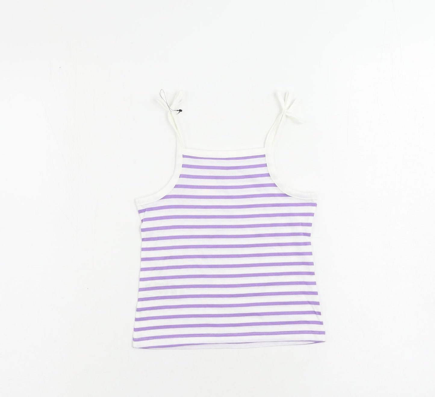 Marks and Spencer Girls Purple Striped Cotton Camisole Tank Size 2-3 Years Square Neck Pullover