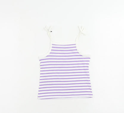 Marks and Spencer Girls Purple Striped Cotton Camisole Tank Size 2-3 Years Square Neck Pullover