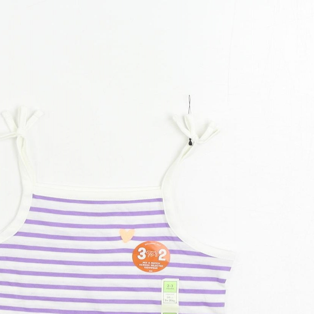 Marks and Spencer Girls Purple Striped Cotton Camisole Tank Size 2-3 Years Square Neck Pullover