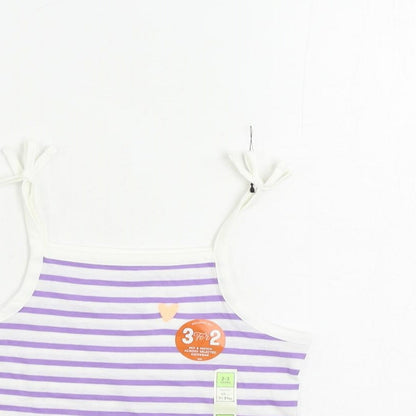 Marks and Spencer Girls Purple Striped Cotton Camisole Tank Size 2-3 Years Square Neck Pullover