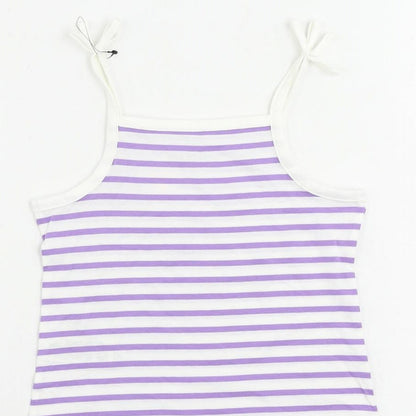 Marks and Spencer Girls Purple Striped Cotton Camisole Tank Size 2-3 Years Square Neck Pullover