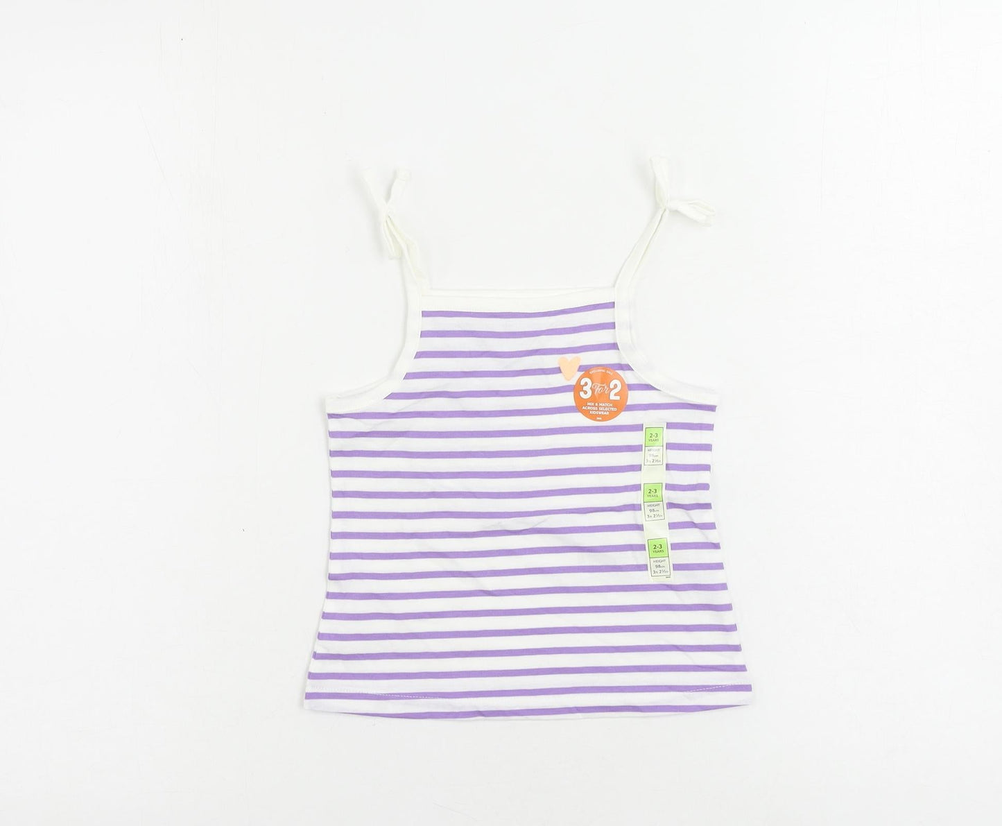 Marks and Spencer Girls Purple Striped Cotton Camisole Tank Size 2-3 Years Square Neck Pullover
