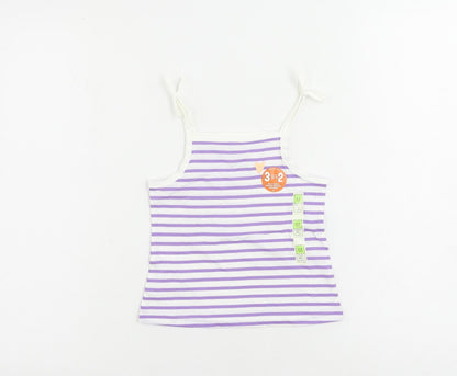 Marks and Spencer Girls Purple Striped Cotton Camisole Tank Size 2-3 Years Square Neck Pullover