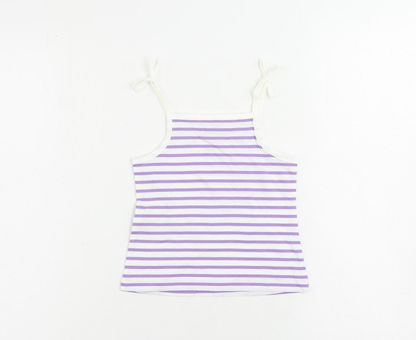 Marks and Spencer Girls Purple Striped Cotton Camisole Tank Size 2-3 Years Square Neck Pullover