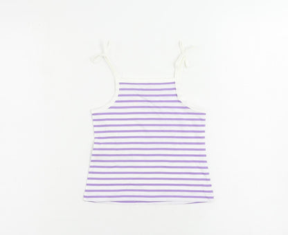 Marks and Spencer Girls Purple Striped Cotton Camisole Tank Size 2-3 Years Square Neck Pullover