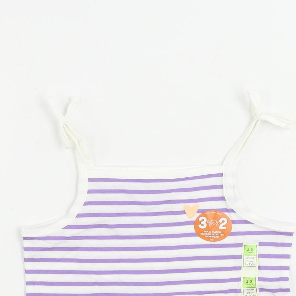 Marks and Spencer Girls Purple Striped Cotton Camisole Tank Size 2-3 Years Square Neck Pullover