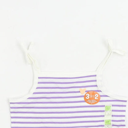 Marks and Spencer Girls Purple Striped Cotton Camisole Tank Size 2-3 Years Square Neck Pullover