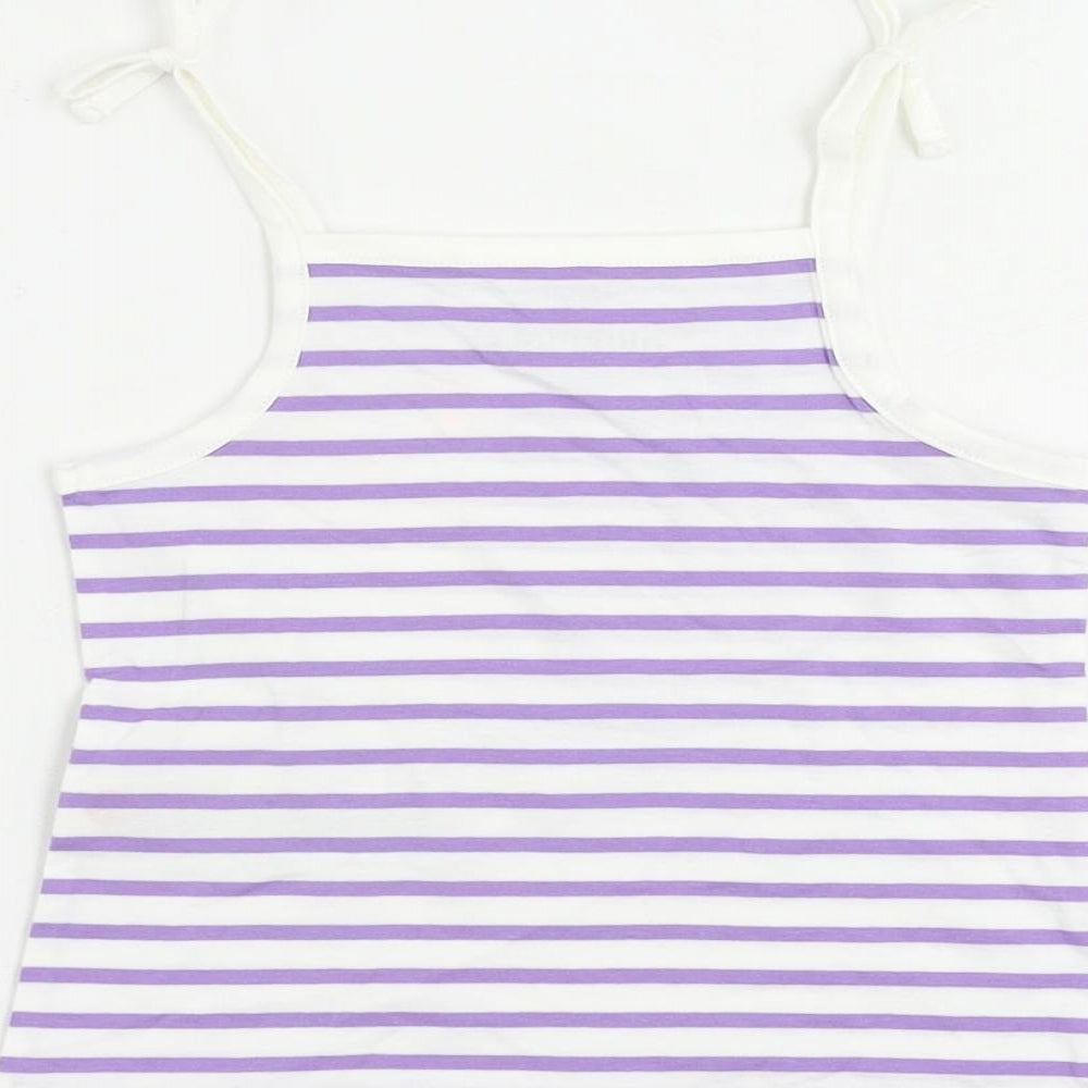 Marks and Spencer Girls Purple Striped Cotton Camisole Tank Size 2-3 Years Square Neck Pullover