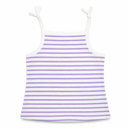 Front view of Marks & Spencer girls’ purple striped cotton camisole tank, size 2-3, years square neck pullover