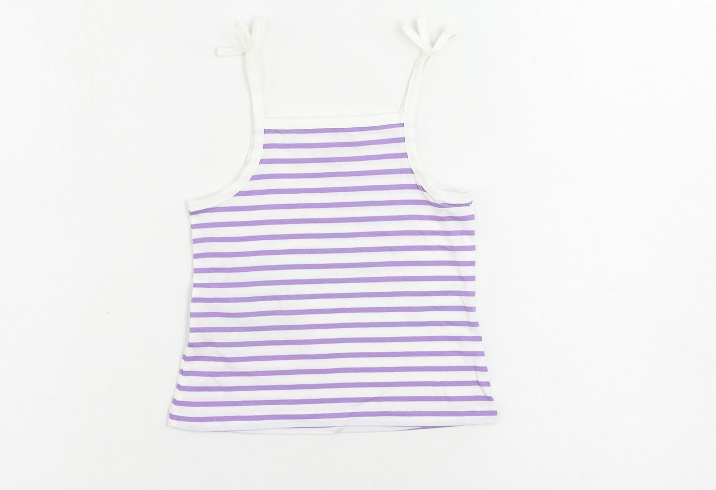 Marks and Spencer Girls Purple Striped Cotton Camisole Tank Size 2-3 Years Square Neck Pullover