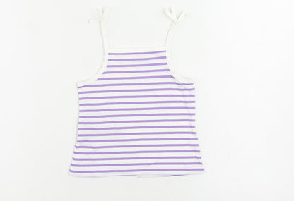 Marks and Spencer Girls Purple Striped Cotton Camisole Tank Size 2-3 Years Square Neck Pullover