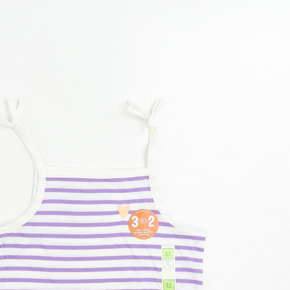 Marks and Spencer Girls Purple Striped Cotton Camisole Tank Size 2-3 Years Square Neck Pullover