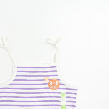 Marks and Spencer Girls Purple Striped Cotton Camisole Tank Size 2-3 Years Square Neck Pullover