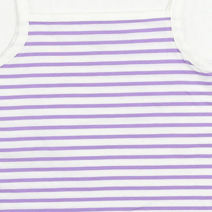 Marks and Spencer Girls Purple Striped Cotton Camisole Tank Size 2-3 Years Square Neck Pullover