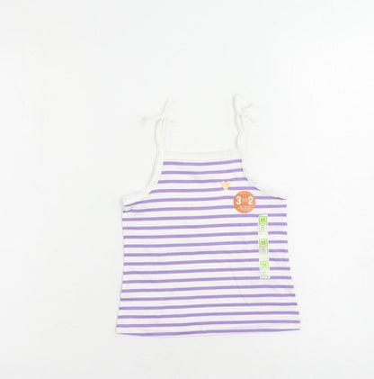 Marks and Spencer Girls Purple Striped Cotton Camisole Tank Size 3-4 Years Square Neck Pullover