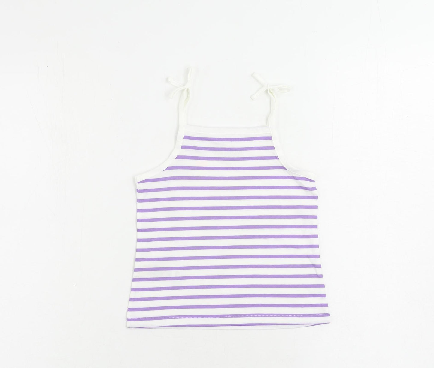 Marks and Spencer Girls Purple Striped Cotton Camisole Tank Size 3-4 Years Square Neck Pullover