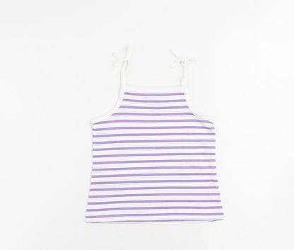 Marks and Spencer Girls Purple Striped Cotton Camisole Tank Size 3-4 Years Square Neck Pullover