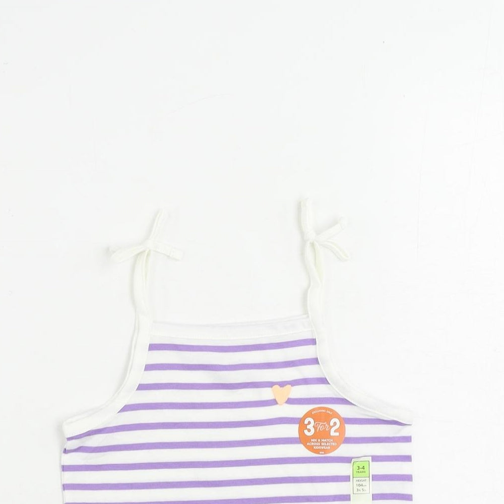 Marks and Spencer Girls Purple Striped Cotton Camisole Tank Size 3-4 Years Square Neck Pullover