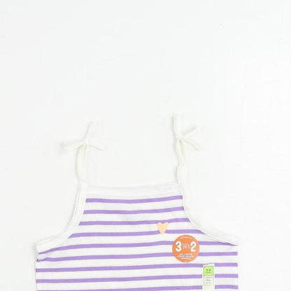 Marks and Spencer Girls Purple Striped Cotton Camisole Tank Size 3-4 Years Square Neck Pullover