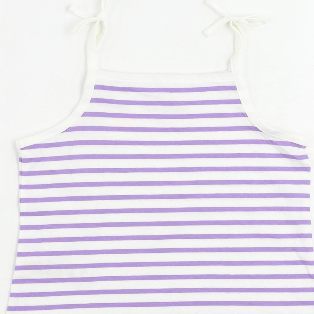 Marks and Spencer Girls Purple Striped Cotton Camisole Tank Size 3-4 Years Square Neck Pullover