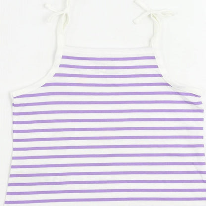 Marks and Spencer Girls Purple Striped Cotton Camisole Tank Size 3-4 Years Square Neck Pullover