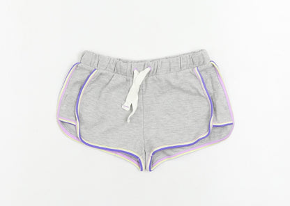 Marks and Spencer Girls Grey Cotton Sweat Shorts Size 6-7 Years Regular Drawstring - Contrasting Trim