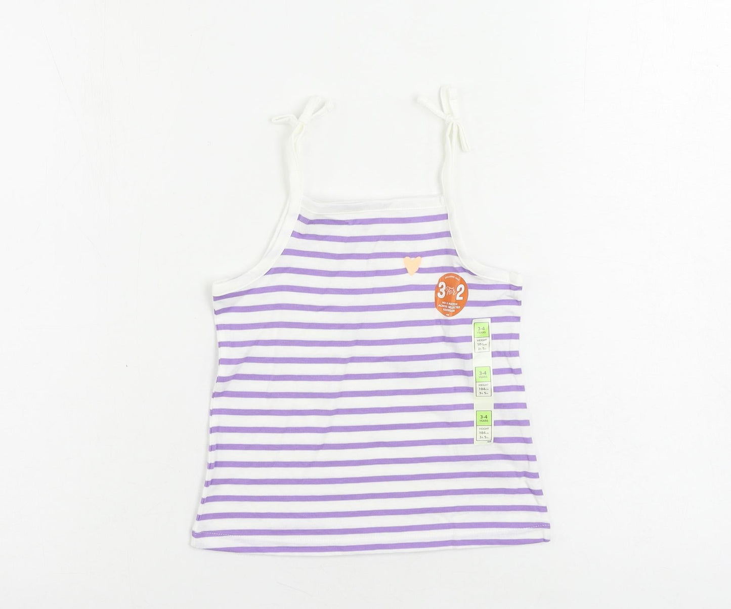 Marks and Spencer Girls Purple Striped Cotton Camisole Tank Size 3-4 Years Square Neck Pullover
