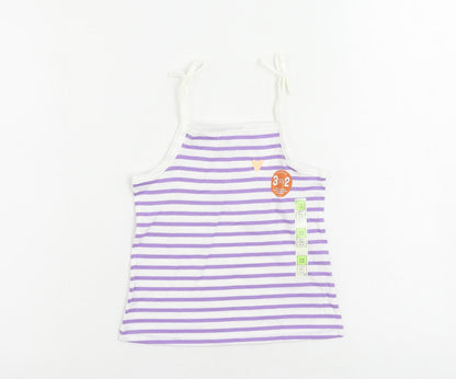 Marks and Spencer Girls Purple Striped Cotton Camisole Tank Size 3-4 Years Square Neck Pullover
