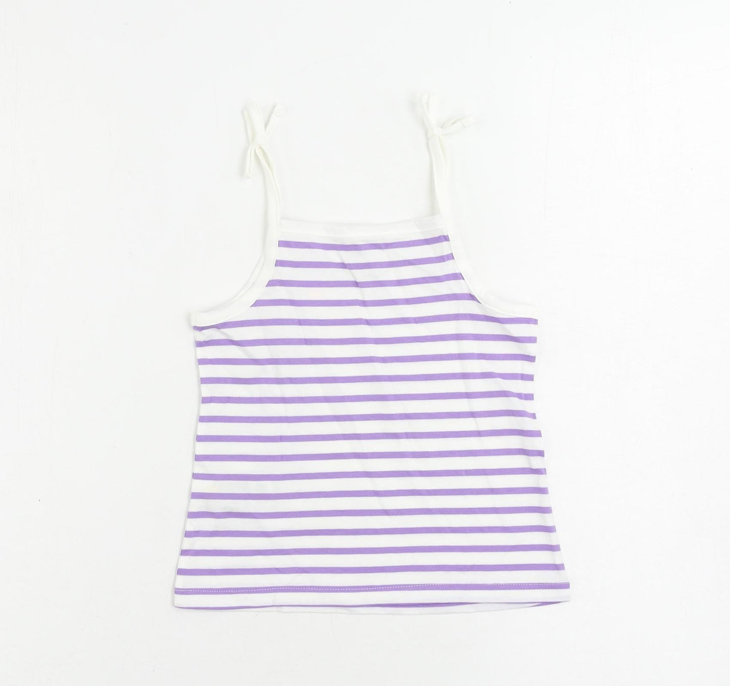 Marks and Spencer Girls Purple Striped Cotton Camisole Tank Size 3-4 Years Square Neck Pullover