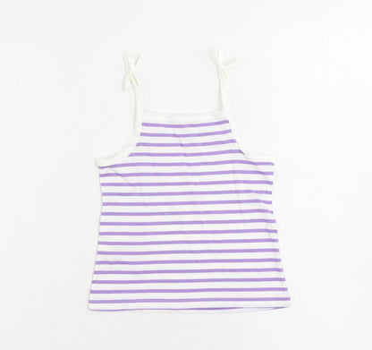 Marks and Spencer Girls Purple Striped Cotton Camisole Tank Size 3-4 Years Square Neck Pullover