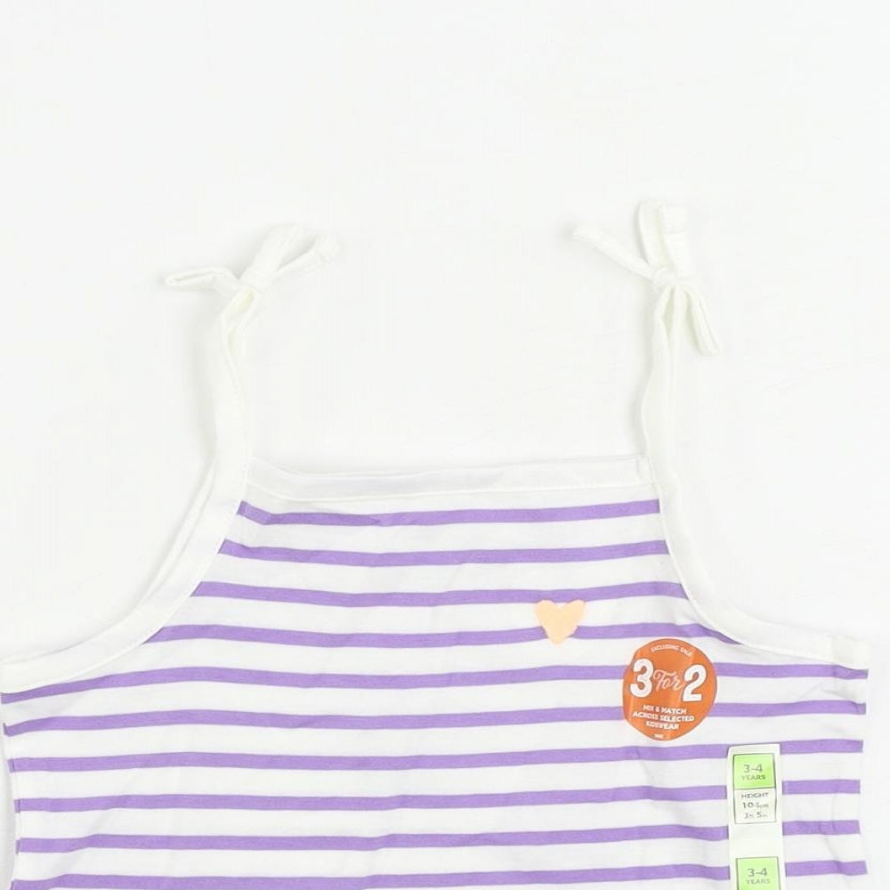 Marks and Spencer Girls Purple Striped Cotton Camisole Tank Size 3-4 Years Square Neck Pullover