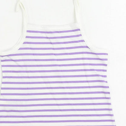 Marks and Spencer Girls Purple Striped Cotton Camisole Tank Size 3-4 Years Square Neck Pullover