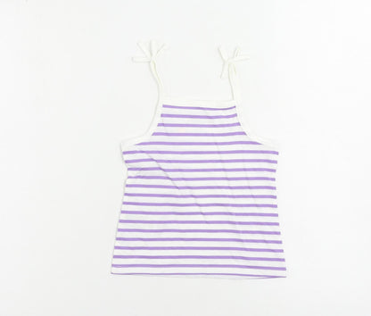 Marks and Spencer Girls Purple Striped Cotton Camisole Tank Size 2-3 Years Square Neck Pullover