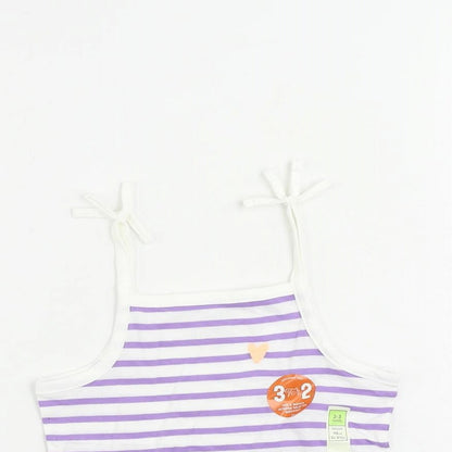 Marks and Spencer Girls Purple Striped Cotton Camisole Tank Size 2-3 Years Square Neck Pullover