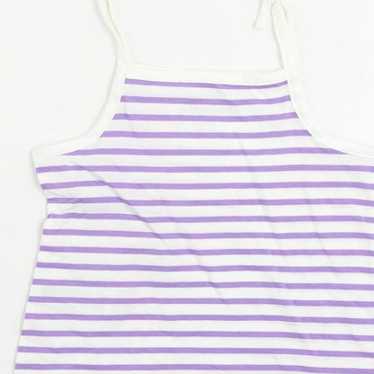 Marks and Spencer Girls Purple Striped Cotton Camisole Tank Size 2-3 Years Square Neck Pullover