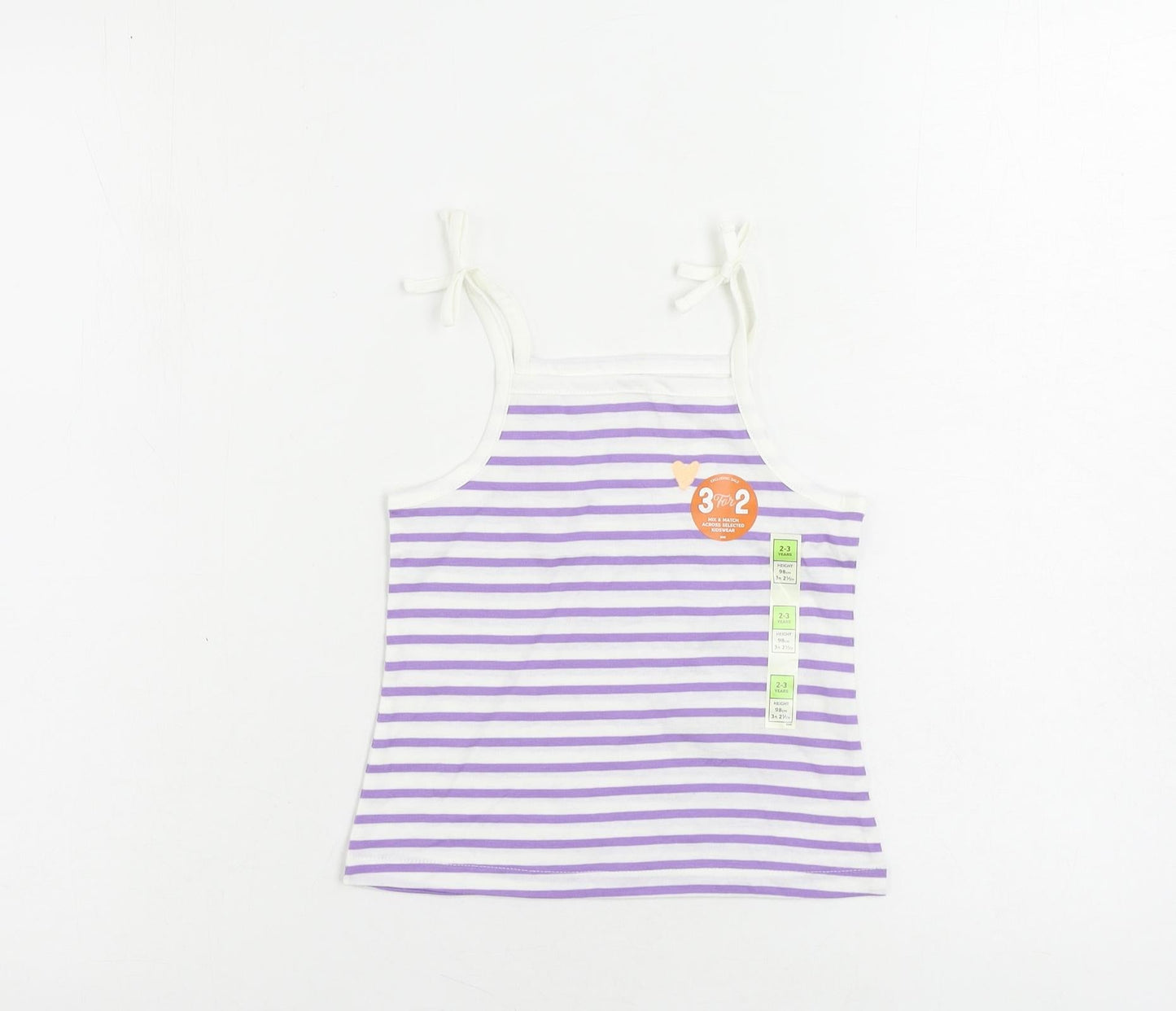 Marks and Spencer Girls Purple Striped Cotton Camisole Tank Size 2-3 Years Square Neck Pullover