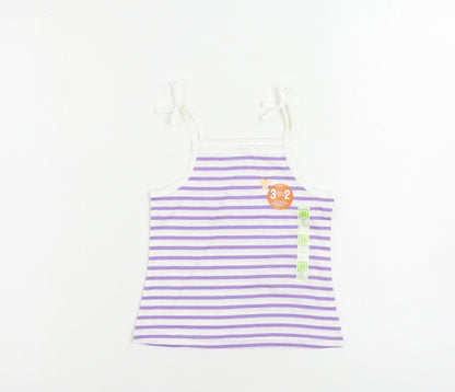 Marks and Spencer Girls Purple Striped Cotton Camisole Tank Size 2-3 Years Square Neck Pullover