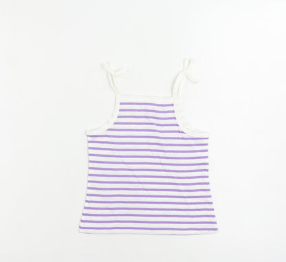 Marks and Spencer Girls Purple Striped Cotton Camisole Tank Size 2-3 Years Square Neck Pullover