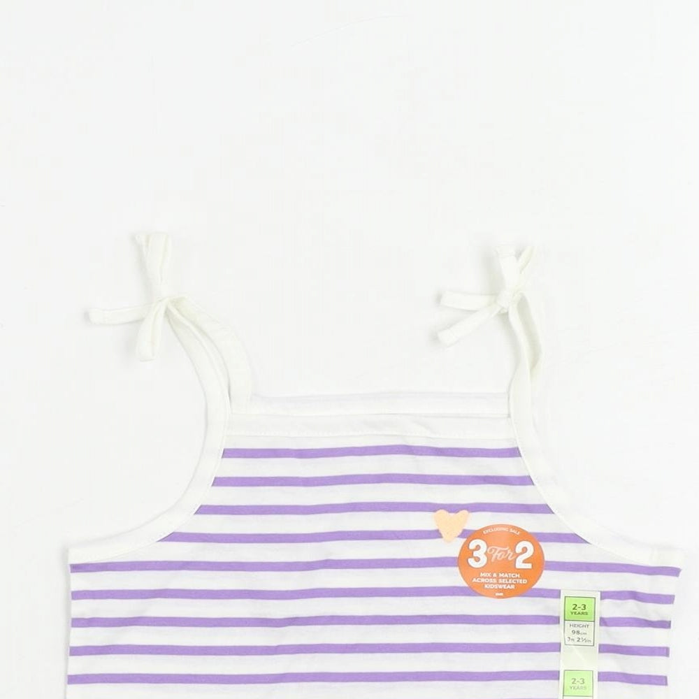 Marks and Spencer Girls Purple Striped Cotton Camisole Tank Size 2-3 Years Square Neck Pullover