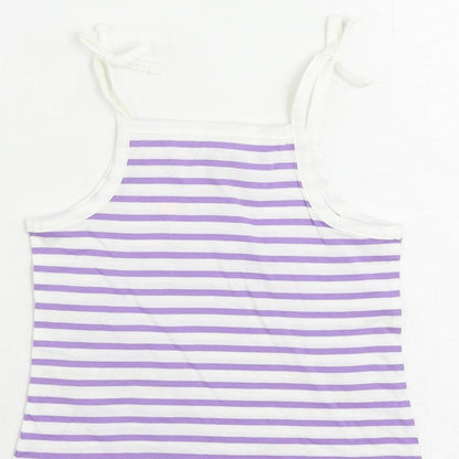 Marks and Spencer Girls Purple Striped Cotton Camisole Tank Size 2-3 Years Square Neck Pullover