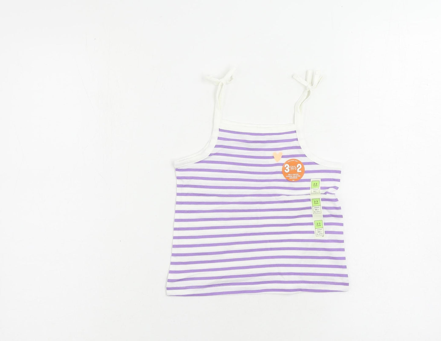 Marks and Spencer Girls Purple Striped Cotton Camisole Tank Size 2-3 Years Square Neck Pullover