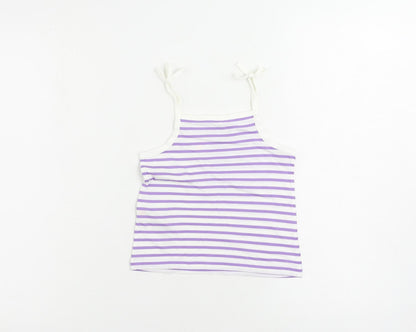 Marks and Spencer Girls Purple Striped Cotton Camisole Tank Size 2-3 Years Square Neck Pullover