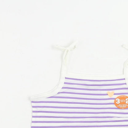 Marks and Spencer Girls Purple Striped Cotton Camisole Tank Size 2-3 Years Square Neck Pullover