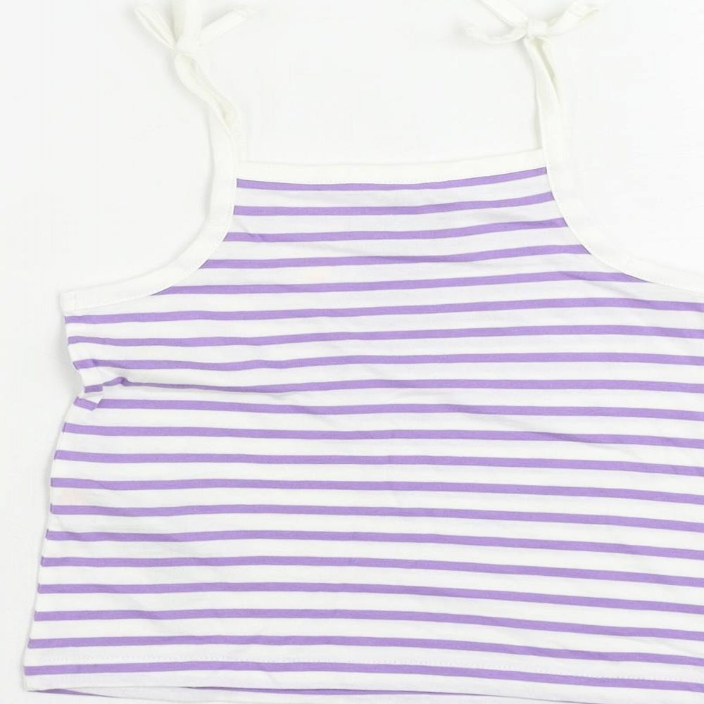 Marks and Spencer Girls Purple Striped Cotton Camisole Tank Size 2-3 Years Square Neck Pullover